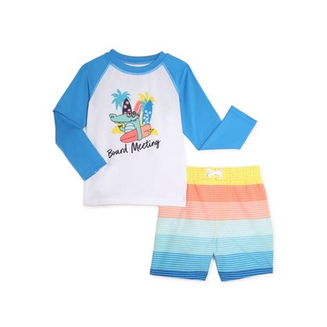Wonder Nation Baby And Toddler Boy Rash Guard And Swim Trunks 2 Piece