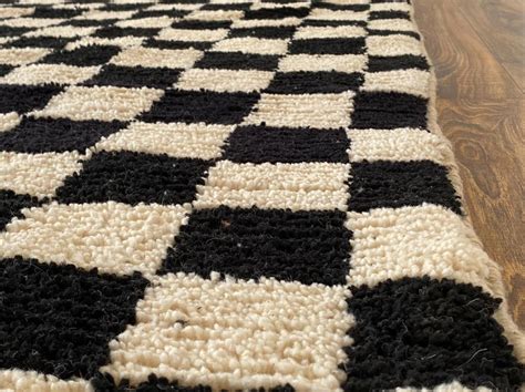 black and white checkered rug checkered moroccan rug etsy