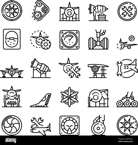 Aircraft Repair Icons Set Outline Set Of Aircraft Repair Vector Icons