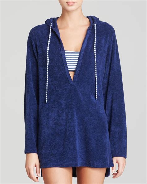 Splendid Terry Hooded Swim Cover Up Tunic In Navy Blue Lyst