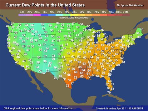 Dew Points Map For The United States