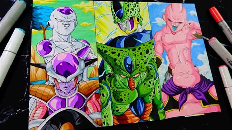Drawing Frieza Cell And Buu Dbz Main Villains Commission 70 Youtube