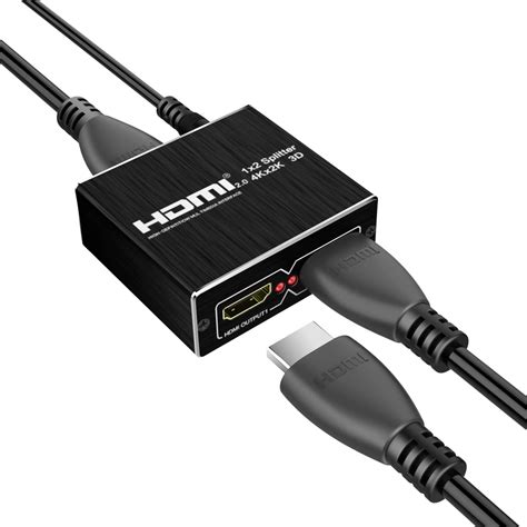 Now, insert the female ports of the two vga cables into the splitter and the male ports into the two monitors. SOWTECH HDMI Splitter HDMI V2.0 Powered 1 in 2 Out HDMI ...