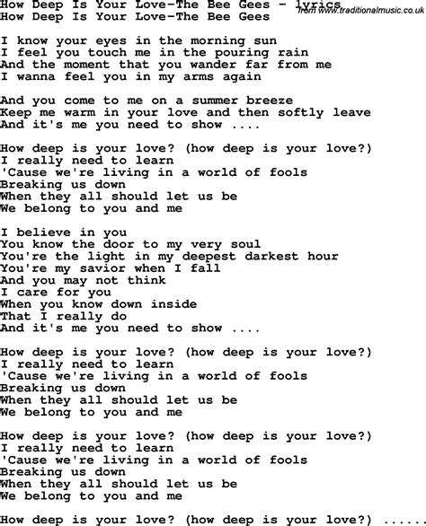 Love Song Lyrics Forhow Deep Is Your Love The Bee Gees