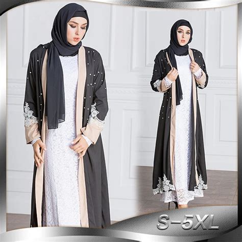 Aliexpress Com Buy Muslim Maxi Dress Open Abaya Lace Cardigan Jilbab