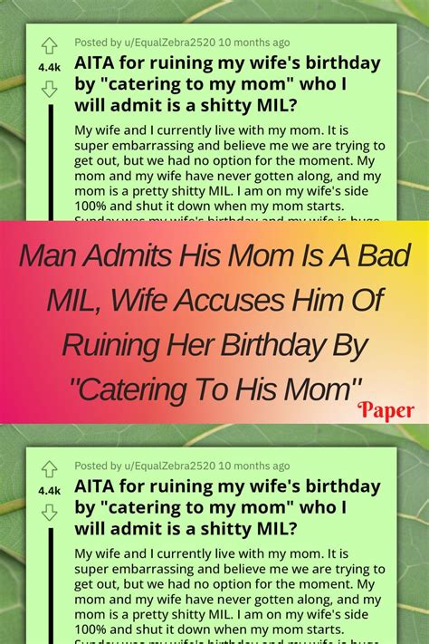 Man Admits His Mom Is A Bad Mil Wife Accuses Him Of Ruining Her Birthday By Catering To His Mom