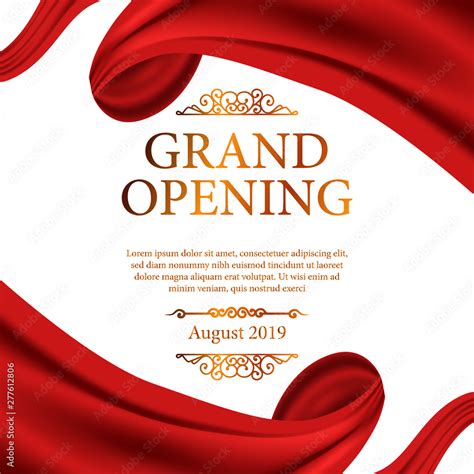 Grand Opening Ceremony Red Silk Ribbon Frame Poster Banner Stock Vector