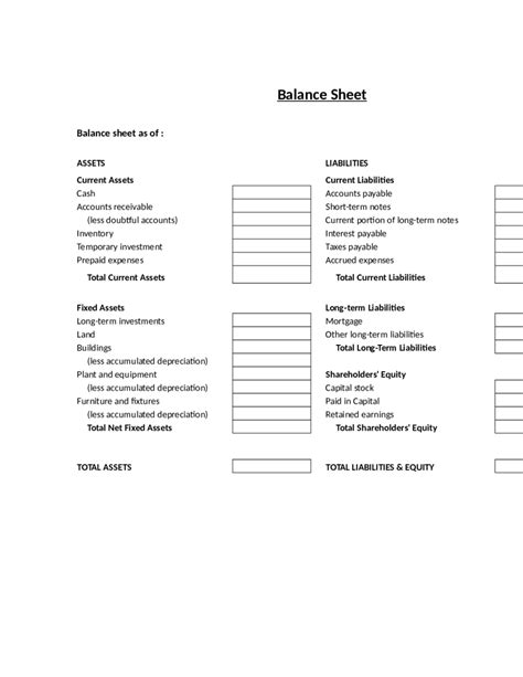 Blank Balance Sheet Template Printable