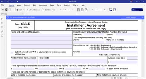 Irs Form 433 D Printable