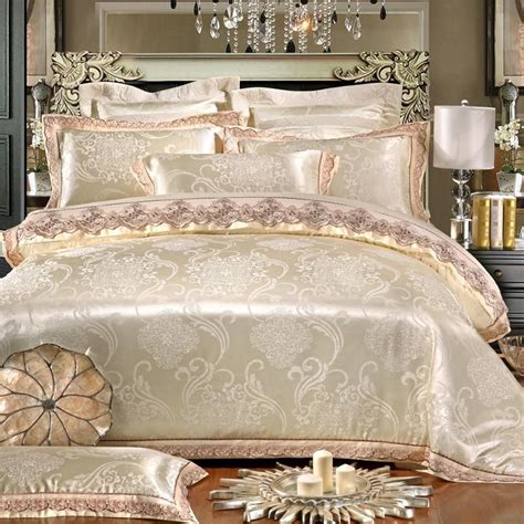 White Gold Jacquard Silk Cotton Luxury Bedding Set King