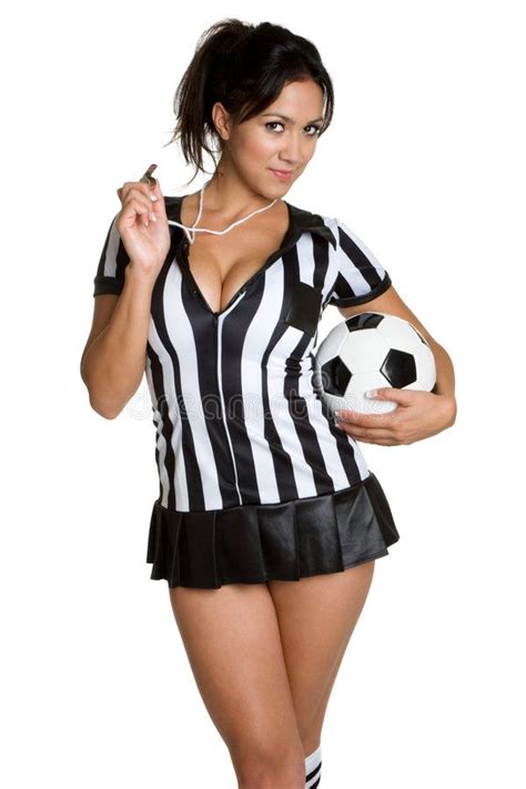 A Woman In A Referee Outfit Holding A Soccer Ball