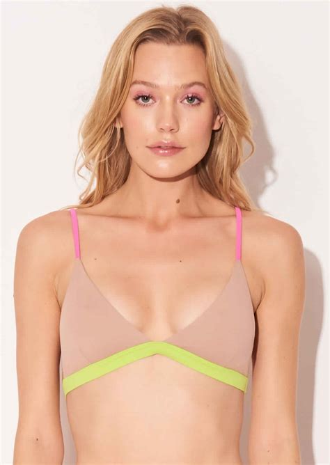Nude Pink Yellow Fixed Triangle Bikini Top Top Trangulo Tricolor Triya