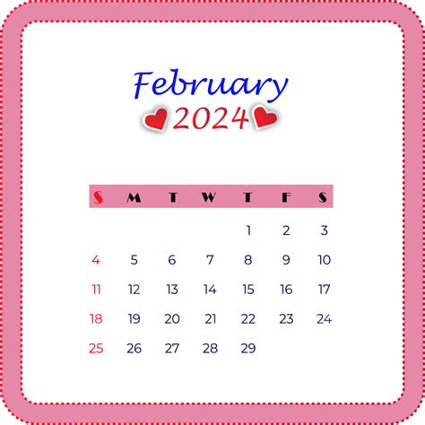 February Monthly Calendar 2024 Design Template Vector 2024 Monthly
