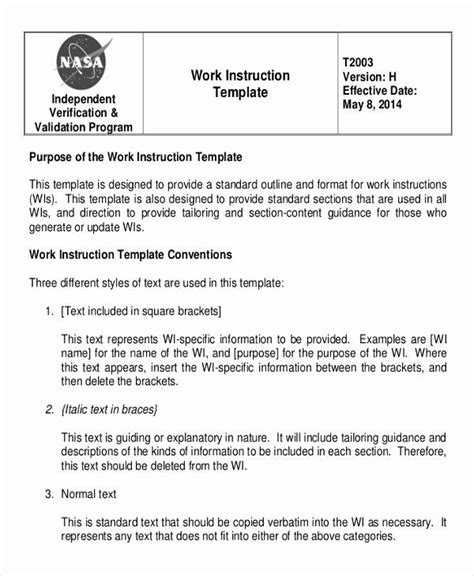 Work Instructions Template Word New Working Instruction Template 6 Free