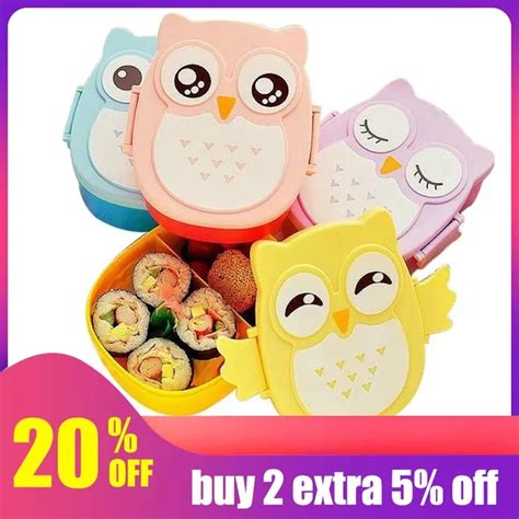 Hoomall 900ml Cute Owl Students Lunch Box With Spoon Kids Bento Box