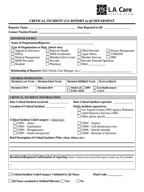 Care Critical Incident Report Fill Online Printable Fillable Blank