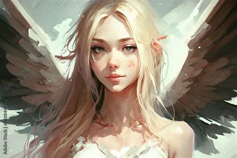 Portrait Of A Beautiful Blonde Angel Girl In Anime Style Neural