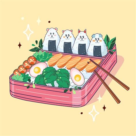 Premium Vector Bento Box In Kawaii Style Cute Colorful Illustration