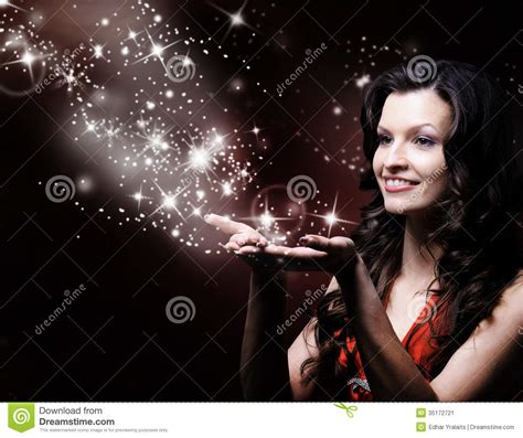 Beautiful Girl Blowing Magic Stock Image Image Of Night