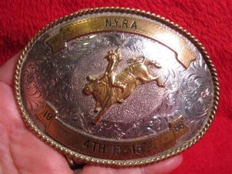 1988 Bull Riding Trophy Nyra 2 Banner Cowboy Rodeo Belt Buckle 95 Or