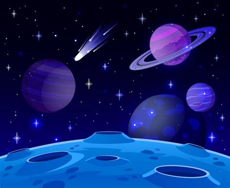 Premium Vector Cartoon Space Landscape With Cosmic Planet