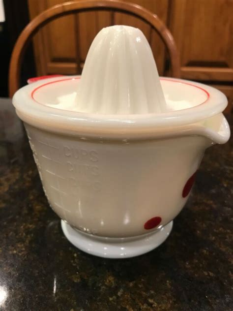 Vintage Hazel Atlas White Milk Glass Cup Measuring Cup Reamer Red