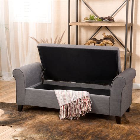 Danbury Contemporary Fabric Upholstered Storage Ottoman Bench With Rol