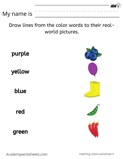 Kindergarten Worksheets Color Words