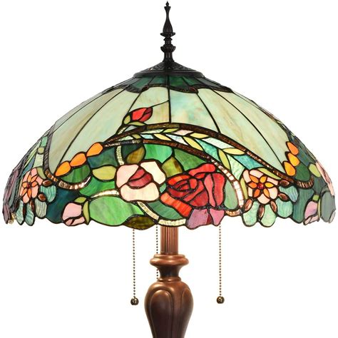 Bieye L10740 Rose Flower Tiffany Style Stained Glass Floor Lamp With 18 Inch Wide Shade For