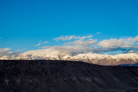 California Valley View With Snowy Sierra Nevada Mountain Range Stock