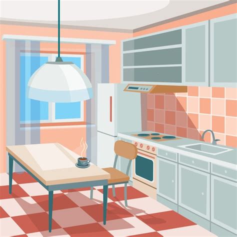 Vector Ilustración De Dibujos Animados De Un Interior De Cocina