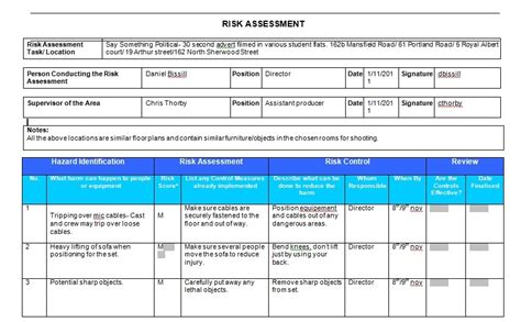 Risk Assessment Form Complete Riset