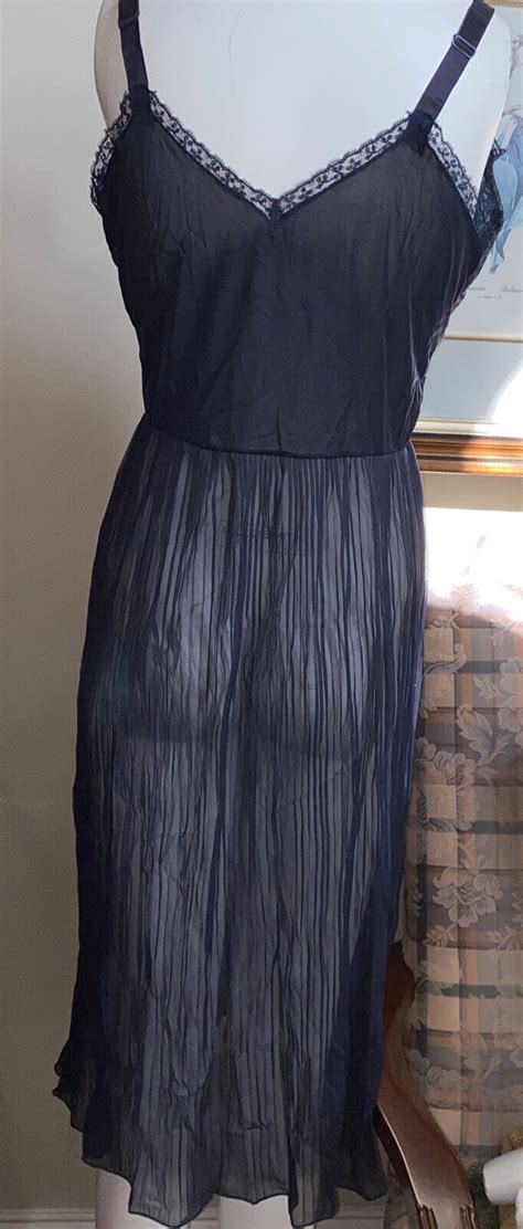 Vintage Seamprufe Sheer Black Slip Nightgown Accordio Gem