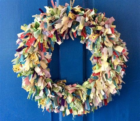 Summer Delight Rag Wreath Hand Knotted Fabric Wreath Shabby Etsy