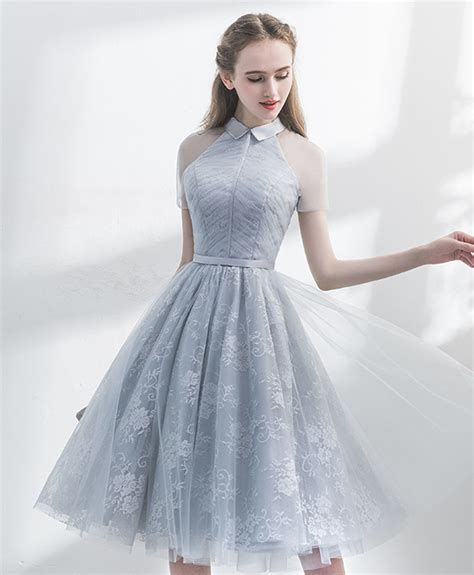 Gray Tulle Lace Short Prom Dress Party Dress On Luulla