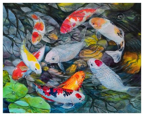 Koi Fish Oil Painting On Canvas Feng Shui Artwork Koi Painting