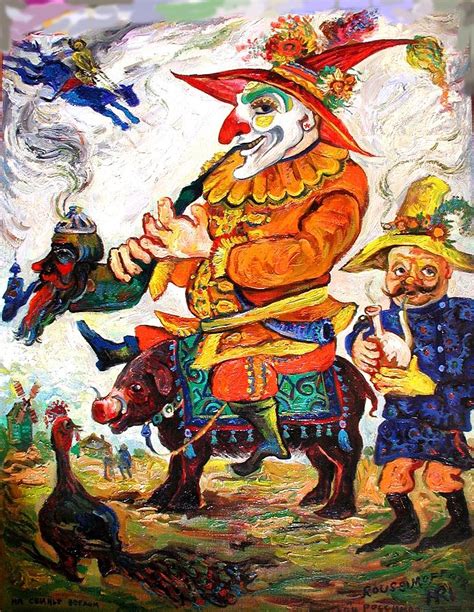 Russian Fable Jester Farnos Rides On A Pig Painting By Ari Roussimoff
