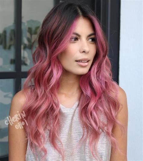 This eggplant purple looks amazing on. pink balayage for brunettes #redombre #haircolorbalayage ...
