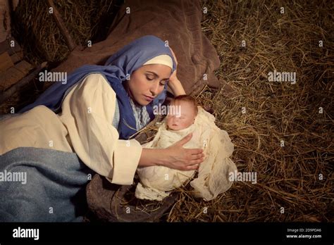 Live Christmas Nativity Scene In An Old Barn Reenactment Play With