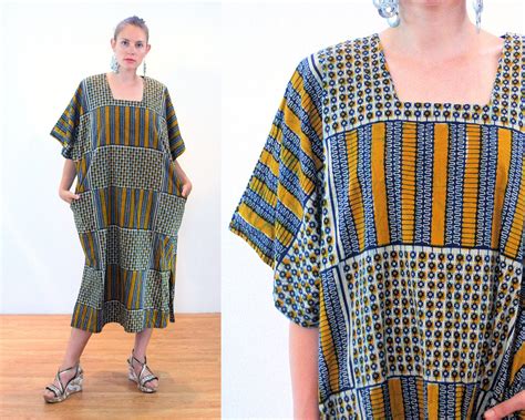 70s African Caftan Xl Xxl Wax Print Vintage Batik Cotton Etsy Cotton Caftan Dress Tent