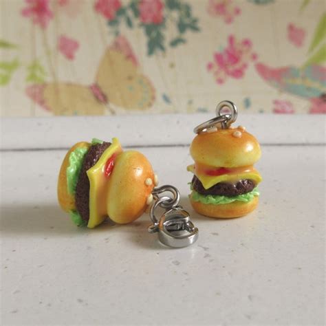 Hamburger Charm Cheeseburger Necklace Polymer Clay Burger Etsy