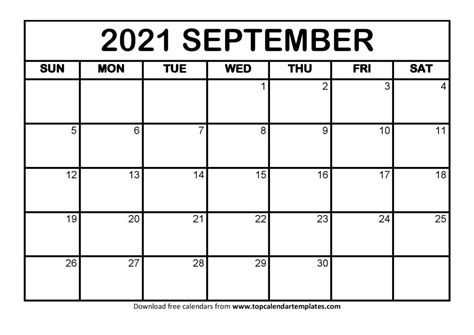 Free September 2021 Calendar Printable Blank Templates