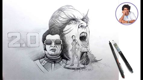 2 0 Poster Drawing Akshay Kumar And Super Star Rajnikant Drawing