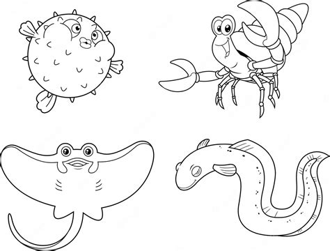 Premium Vector Outlined Ocean Or Sea Animals Cartoon Characters