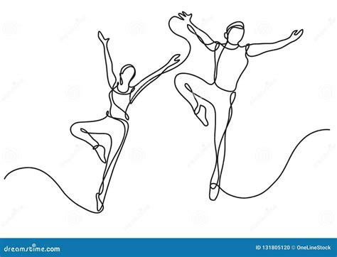 Continuous Line Drawing Of Two Ballet Dancers Stock Illustration