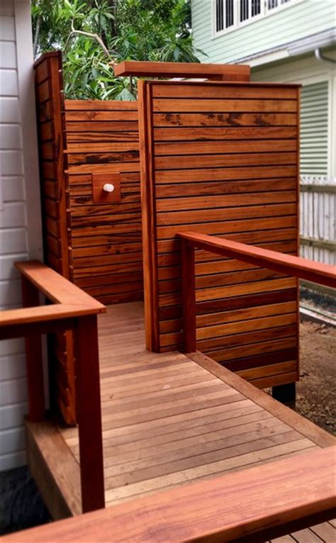 Ipe Deck With Mahogany Bench And Tigerwood Outdoor Shower Tropical
