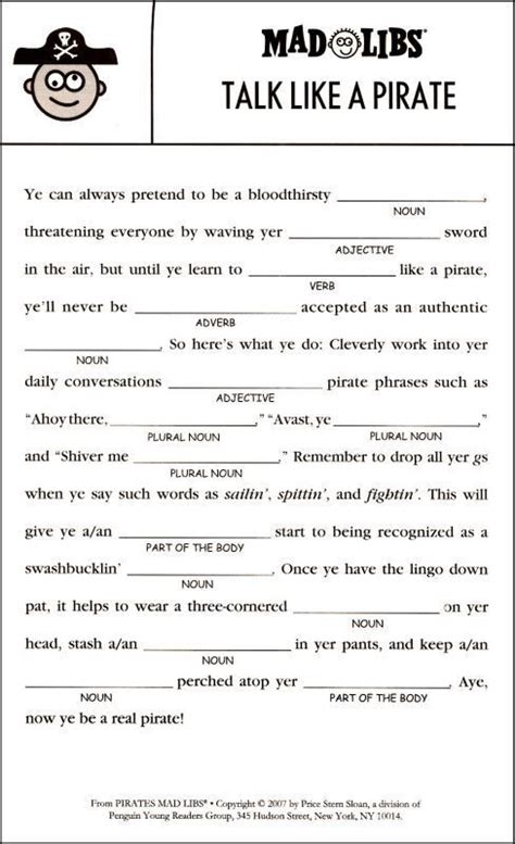 This baby shower mad libs game is available as a free printable in three different colors: Pirates Mad Libs | Additional Photo (Inside Page): | work ...