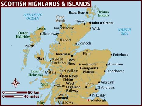 Verjaardagswensen gefeliciteerd schotland kerst distels stoffen. Map of Scottish Highlands