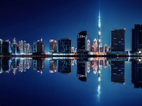 United Arab Emirates Dubai Reflection On Midnight 4k Ultra Hd Desktop