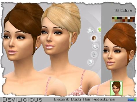 The Sims Resource Elegant Updo Hair Retextures 19 In 1 By Devilicious